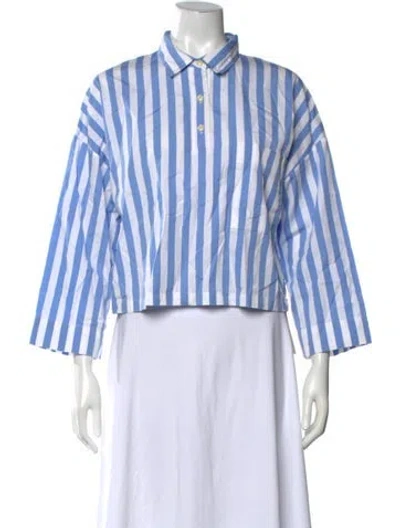 Pre-owned Kule Striped Three-quarter Sleeve Top In Blue