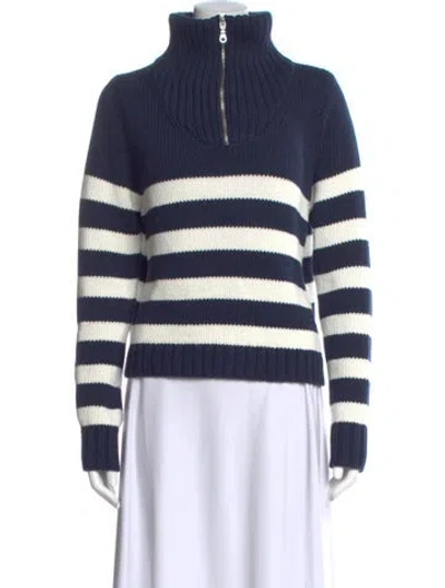 Pre-owned Kule Striped Turtleneck Sweater In Blue