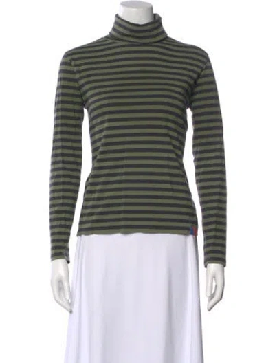 Pre-owned Kule Striped Turtleneck Sweater In Green