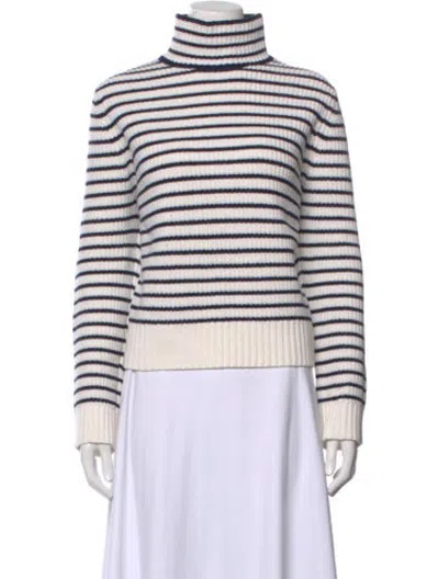 Pre-owned Kule Striped Turtleneck Sweater In White