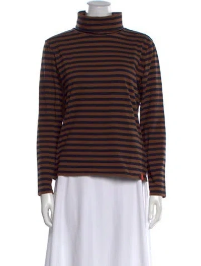 Pre-owned Kule Striped Turtleneck Top In Brown