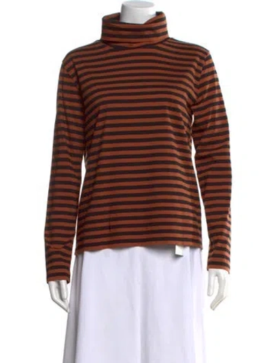 Pre-owned Kule Striped Turtleneck Top In Brown