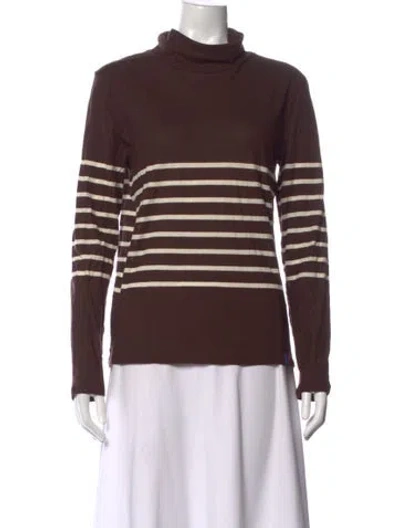 Pre-owned Kule Striped Turtleneck Top In Brown