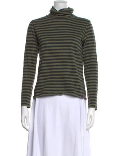 Pre-owned Kule Striped Turtleneck Top In Green