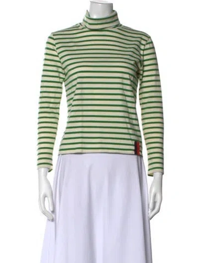 Pre-owned Kule Striped Turtleneck Top In White