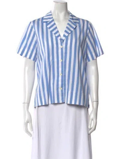 Pre-owned Kule Striped V-neck Button-up Top In Blue