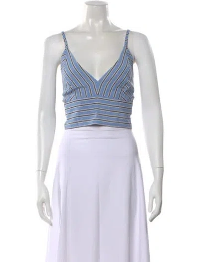Pre-owned Kule Striped V-neck Crop Top In Blue