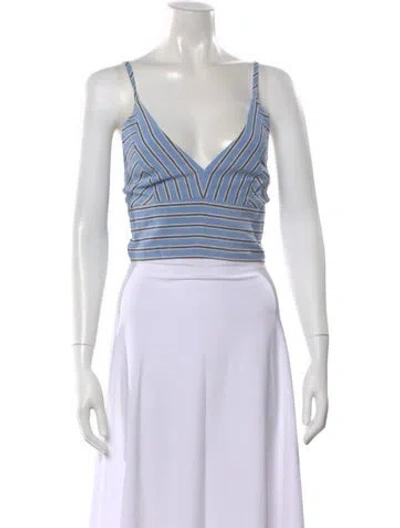 Pre-owned Kule Striped V-neck Crop Top In Blue