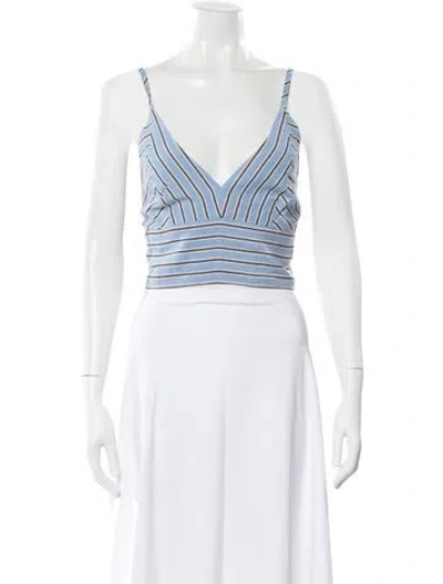 Pre-owned Kule Striped V-neck Crop Top In Blue