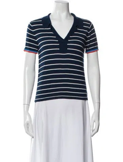 Pre-owned Kule Striped V-neck Polo In Blue