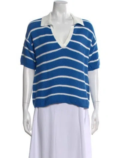 Pre-owned Kule Striped V-neck Polo In Blue