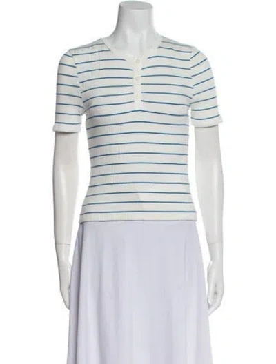 Pre-owned Kule Striped V-neck Polo In Blue