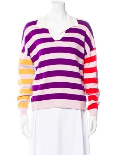 Pre-owned Kule Striped V-neck Polo In Pink
