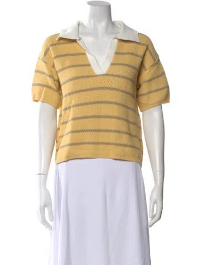 Pre-owned Kule Striped V-neck Polo In Yellow
