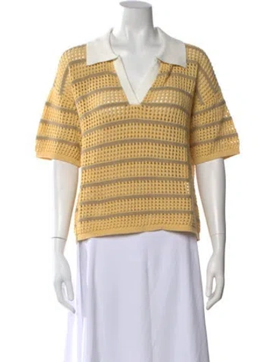 Pre-owned Kule Striped V-neck Polo In Yellow