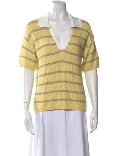 Pre-owned Kule Striped V-neck Polo In Yellow