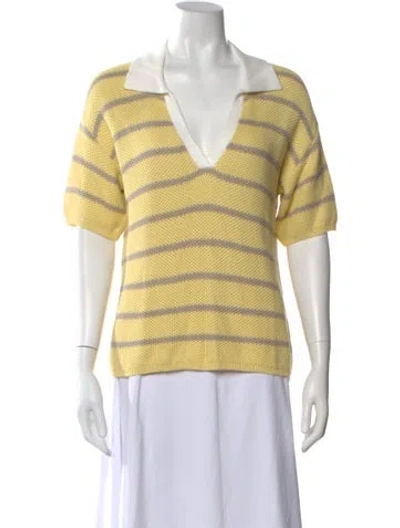 Pre-owned Kule Striped V-neck Polo In Yellow