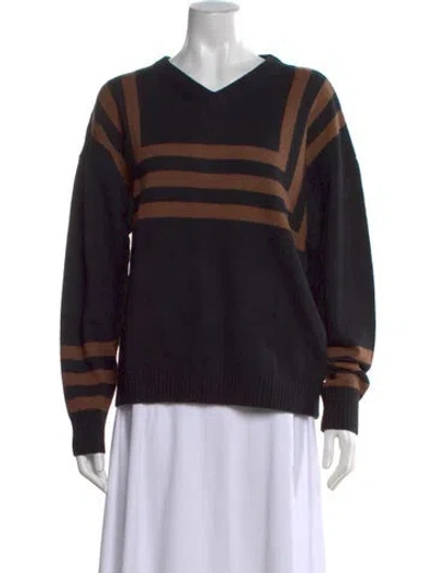 Pre-owned Kule Striped V-neck Sweater In Black