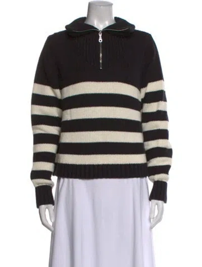 Pre-owned Kule Striped V-neck Sweater In Black