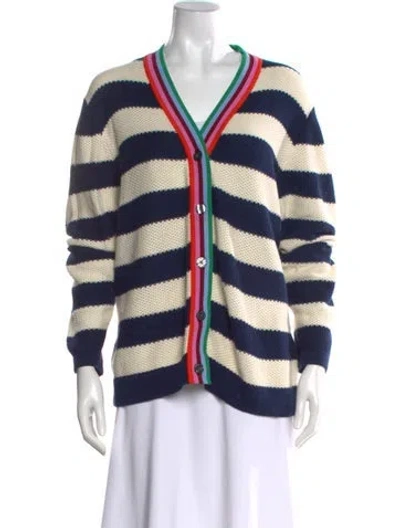 Pre-owned Kule Striped V-neck Sweater In Blue