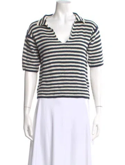 Pre-owned Kule Striped V-neck Sweater In Blue