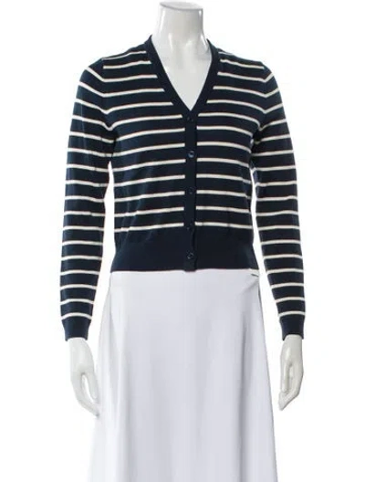 Pre-owned Kule Striped V-neck Sweater In Blue
