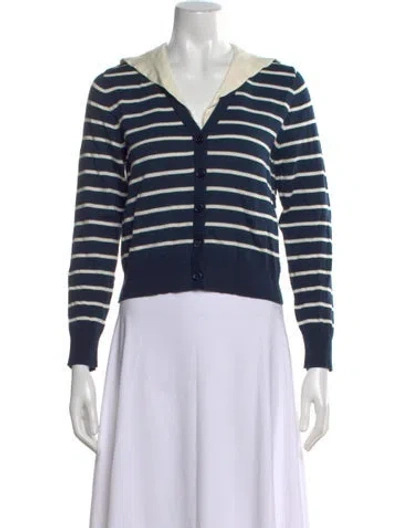 Pre-owned Kule Striped V-neck Sweater In Blue
