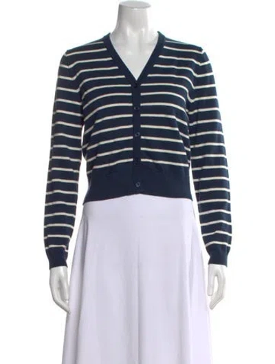 Pre-owned Kule Striped V-neck Sweater In Blue