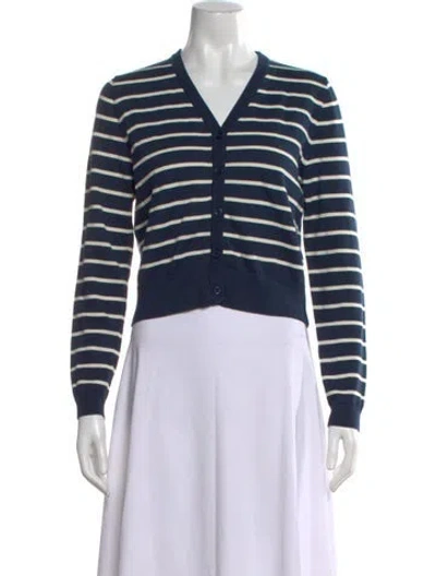 Pre-owned Kule Striped V-neck Sweater In Blue