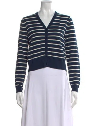 Pre-owned Kule Striped V-neck Sweater In Blue