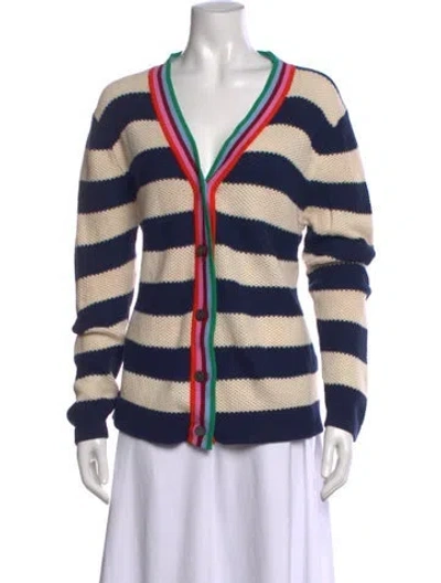 Pre-owned Kule Striped V-neck Sweater In Blue