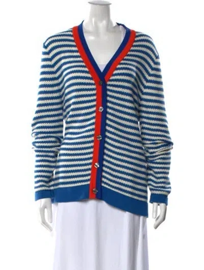 Pre-owned Kule Striped V-neck Sweater In Blue