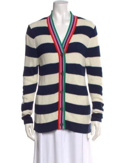 Pre-owned Kule Striped V-neck Sweater In Blue