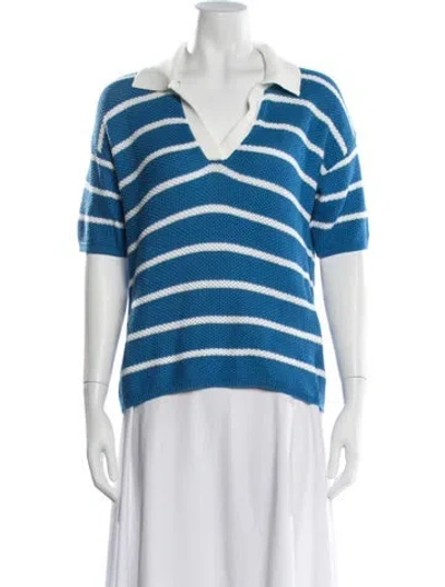 Pre-owned Kule Striped V-neck Sweater In Blue