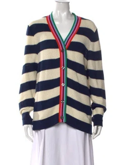 Pre-owned Kule Striped V-neck Sweater In Blue/neutrals