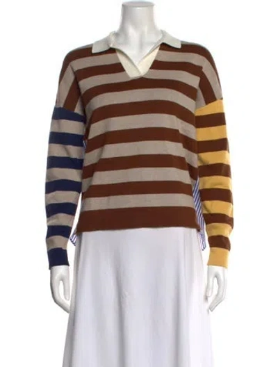 Pre-owned Kule Striped V-neck Sweater In Brown