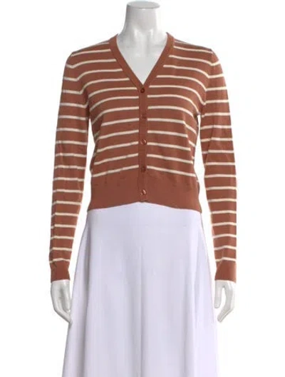 Pre-owned Kule Striped V-neck Sweater In Brown