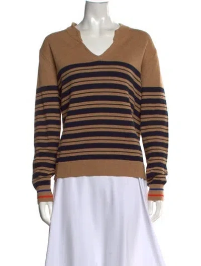 Pre-owned Kule Striped V-neck Sweater In Brown