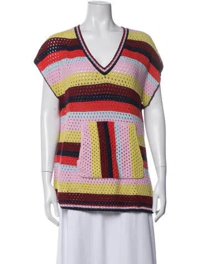 Pre-owned Kule Striped V-neck Sweater In Burgundy