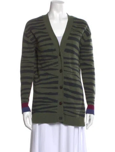 Pre-owned Kule Striped V-neck Sweater In Green