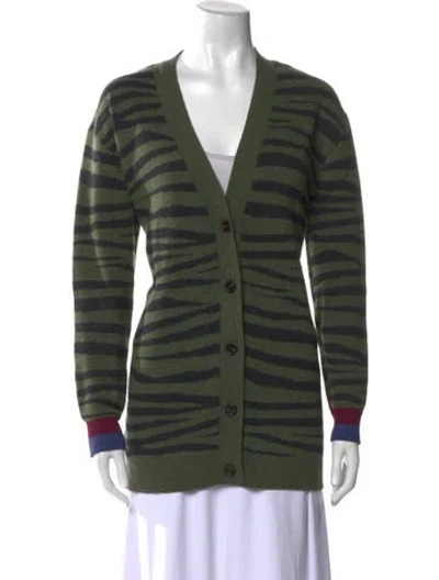 Pre-owned Kule Striped V-neck Sweater In Green