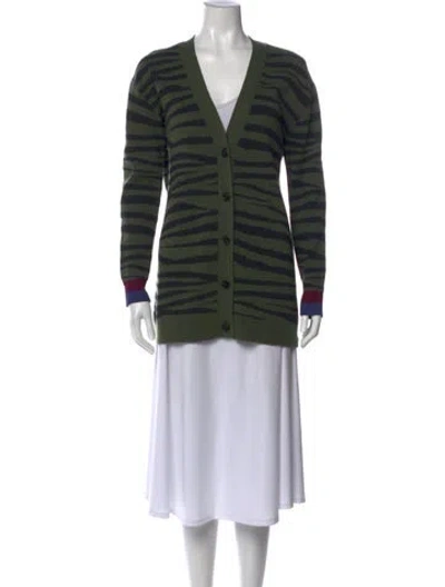 Pre-owned Kule Striped V-neck Sweater In Green