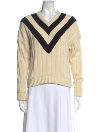Pre-owned Kule Striped V-neck Sweater In Neutral