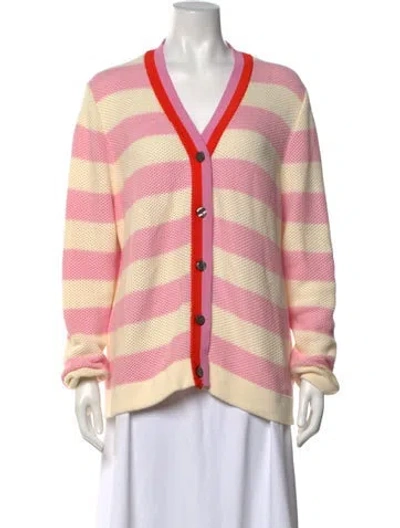 Pre-owned Kule Striped V-neck Sweater In Neutrals/pink
