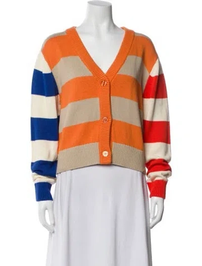 Pre-owned Kule Striped V-neck Sweater In Orange