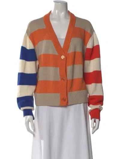 Pre-owned Kule Striped V-neck Sweater In Orange