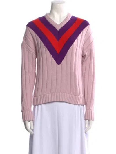 Pre-owned Kule Striped V-neck Sweater In Pink