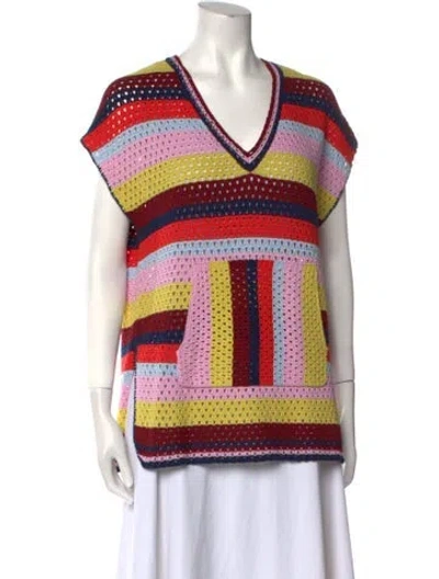 Pre-owned Kule Striped V-neck Sweater In Pink