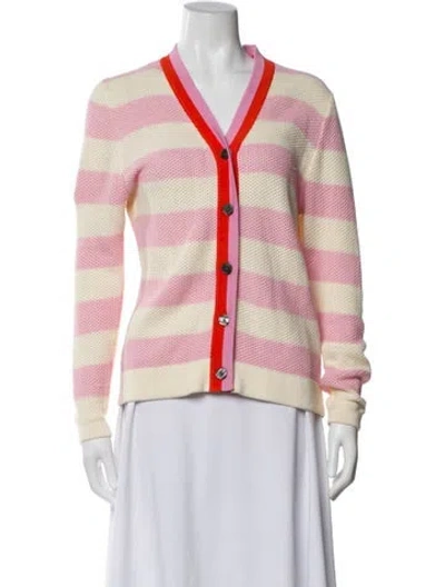 Pre-owned Kule Striped V-neck Sweater In Pink
