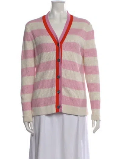 Pre-owned Kule Striped V-neck Sweater In Pink